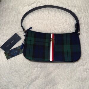 NWT Tommy Hilfiger Plaid Shoulder Bag with Red Stripe